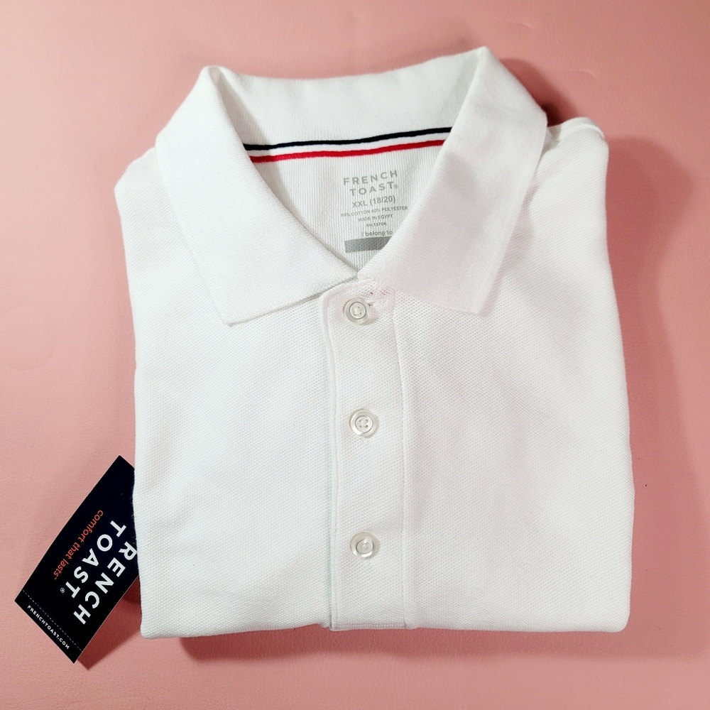 French Toast Sport Polo Shirt White Boys Youth Size XXL (18/20)